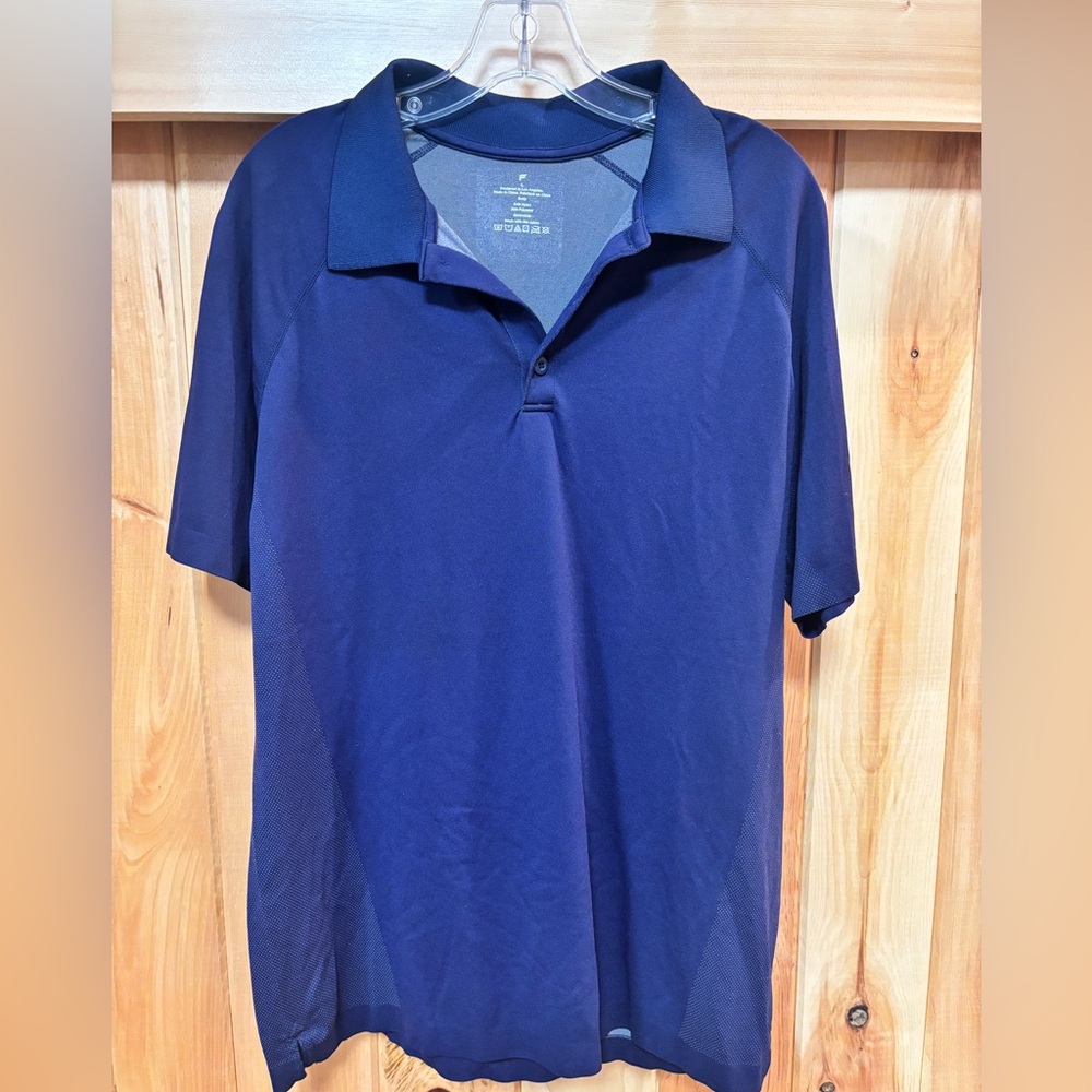 Fabletics Men's Large Training Day Polo golf shirt in navy blue stretch